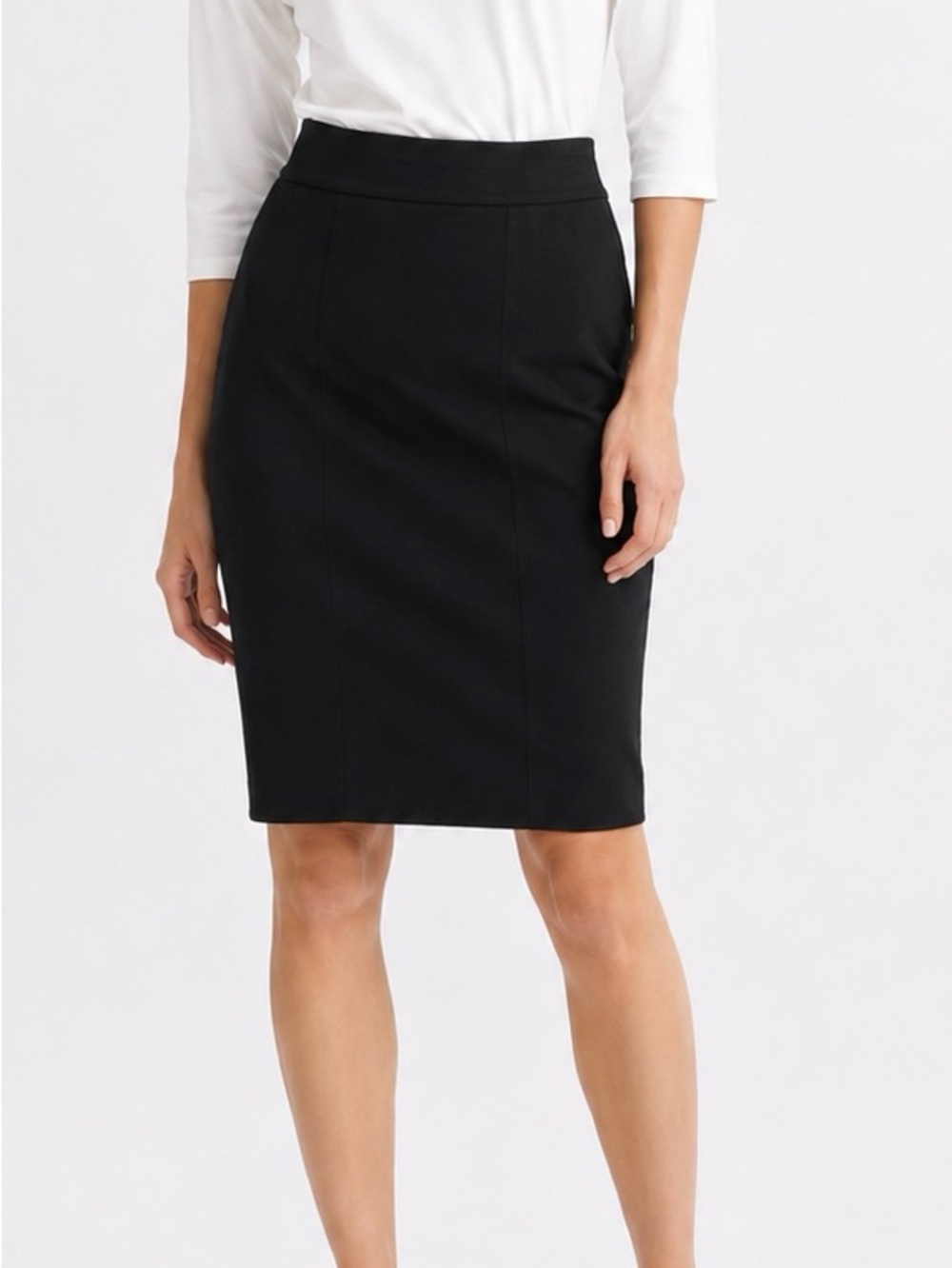 Ellen Tracy Black Pull On Knit Pencil Skirt Comfort Corporate Size M Medium